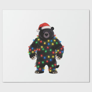 Schwarzbär Santa Hut Weihnachtslichter Fröhlich Geschenkpapier