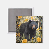 Schwarzbär und gelbe Butterbecher-Blume Magnet (Vorderseite/Rückseite)