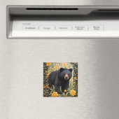 Schwarzbär und gelbe Butterbecher-Blume Magnet (In Situ (Geschirrspüler))