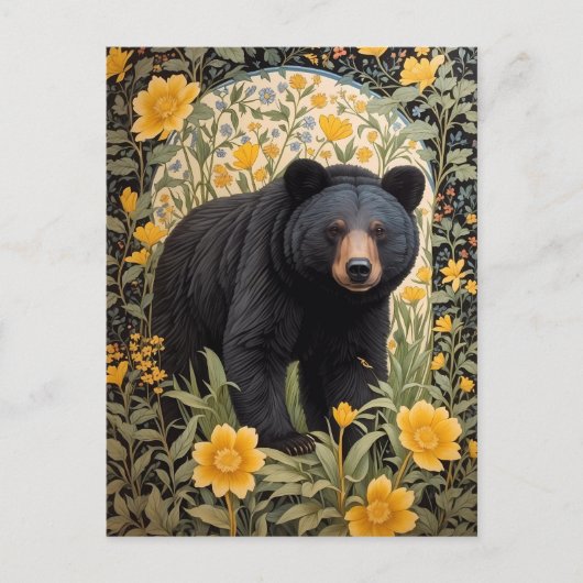 Schwarzbär und gelbe Butterbecher-Blume Postkarte (Vorderseite)