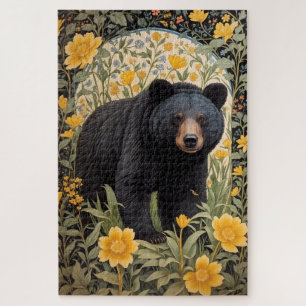 Schwarzbär und gelbe Butterbecher-Blume Puzzle