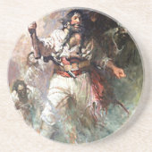 Schwarzbart auf der Feuerpest-Illustration Sandstein Untersetzer (Vorne)