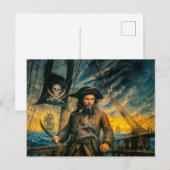 Schwarzbart-Piratensturmporträt Postkarte (Vorne/Hinten)