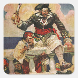 Schwarzbartenpferd-Pirate und Mate-Illustration Quadratischer Aufkleber
