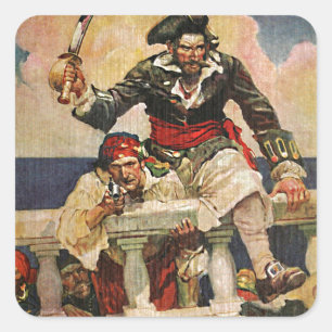 Schwarzbartenpferd-Pirate und Mate-Illustration Quadratischer Aufkleber