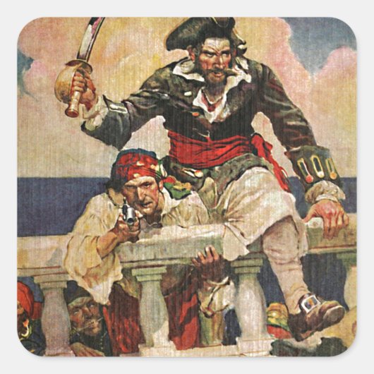 Schwarzbartenpferd-Pirate und Mate-Illustration Quadratischer Aufkleber (Vorderseite)