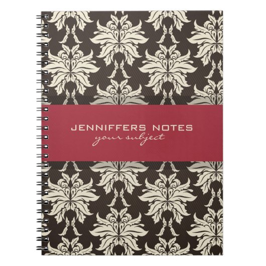 Schwarzbeige und Burgund-Rotfloral-Damaskus Notizblock (Vorderseite)
