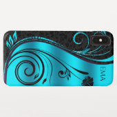 Schwarzblauer Damast und schwarze Wirbel Case-Mate iPhone Hülle (Rückseite (Horizontal))