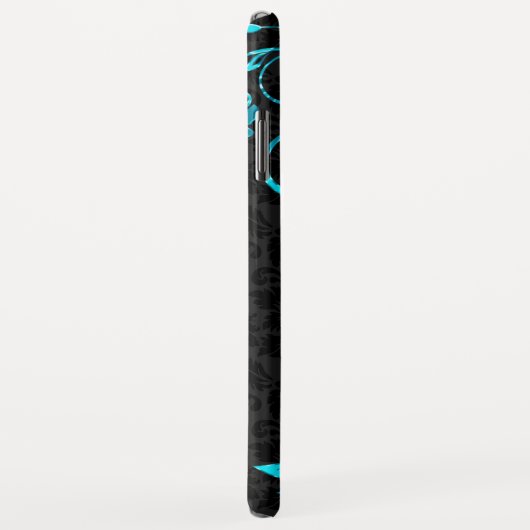 Schwarzblauer Damast und schwarze Wirbel Case-Mate iPhone Hülle (Hinten/Rechts)