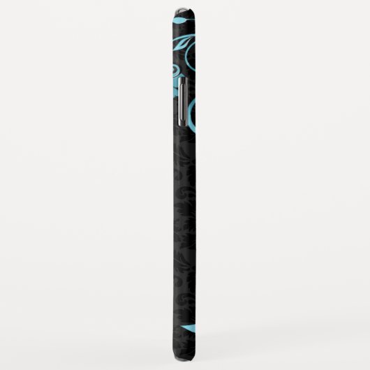 Schwarzblauer Damast und Wirbel Case-Mate iPhone Hülle (Hinten/Rechts)