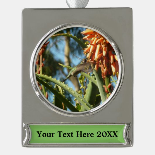 Schwarzbraun-Hummingvogel im Flug Banner-Ornament Silber (Vorderseite)