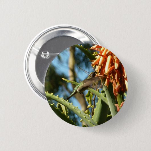 Schwarzbraun-Hummingvogel im Flug Button (Vorne & Hinten)