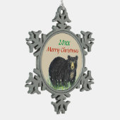 Schwarzbrauner Bär, Frohe Weihnachtsstunde Schneeflocken Zinn-Ornament (Links)