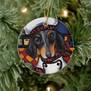 Schwarzbrauner Dachshund Keramik Ornament