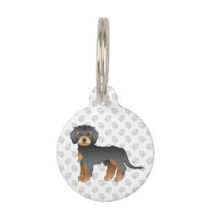 Schwarzbrauner Mini Goldendoodle Cartoon-Hund steh Haustiermarke