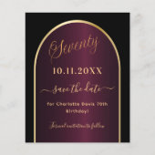 Schwarzburgund Budget 70. Geburtstag Save the Date Flyer (Vorne)