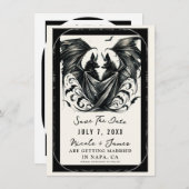 Schwarzcreme Silbergotische Liebe Fledermäuse Save Einladung (Vorne/Hinten)