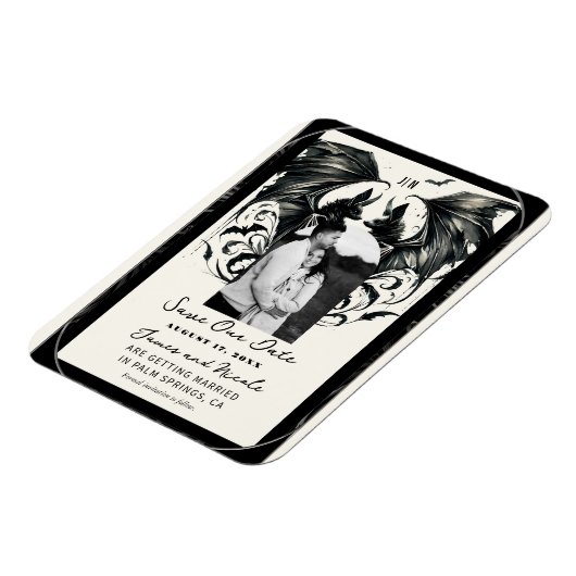 Schwarzcreme Silbergotische Liebe Fledermäuse Save Magnet (Linke Seite)