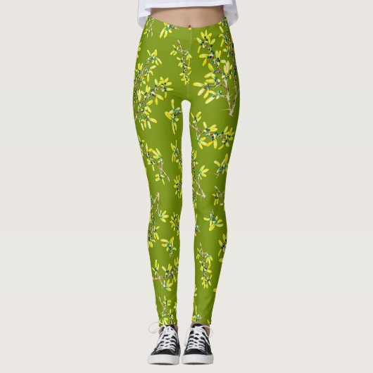 Schwarzdorn-Äste grün Leggings (Vorderseite)