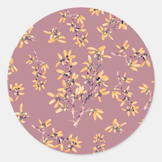 Schwarzdorn-Äste lila gelb Runder Aufkleber (Vorderseite)