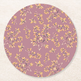 Schwarzdorn-Äste lila gelb Runder Pappuntersetzer