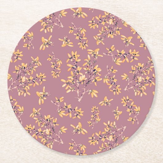 Schwarzdorn-Äste lila gelb Runder Pappuntersetzer (Vorderseite)