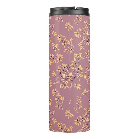 Schwarzdorn-Äste lila gelb Thermosbecher (Rückseite)