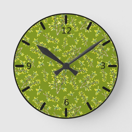 Schwarzdorn-Muster   Runde Wanduhr (Vorderseite)