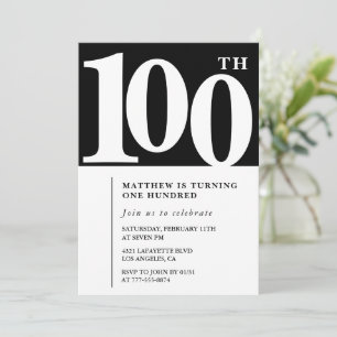 Schwarze 100. Geburtstagseinladung Elegant Chic Einladung