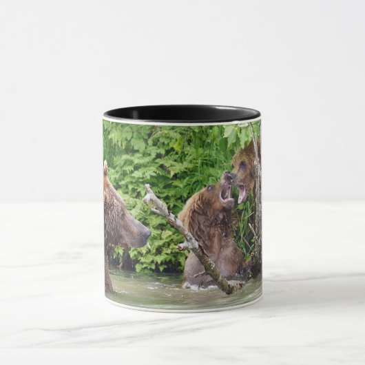 Schwarze 11 oz Combo-Tasse mit Grizzlybär & Bären Tasse (Zentrum)