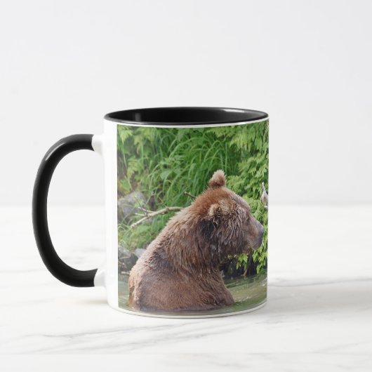 Schwarze 11 oz Combo-Tasse mit Grizzlybär & Bären Tasse (Links)