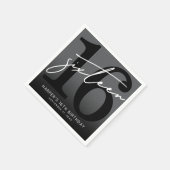 Schwarze 16. Geburtstagsfeier Serviette (Ecke)
