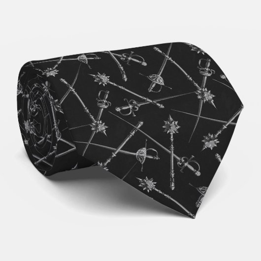 Schwarze 1880er-Melee-Waffen-Necktie Krawatte (Gerollt)