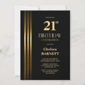Schwarze 21. Geburtstagsfeier mit goldenen Streife Einladung (Vorderseite)