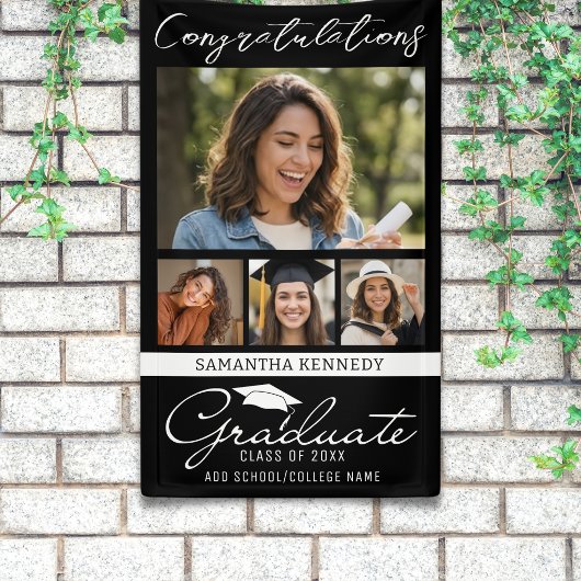 Schwarze 4-Foto-Collage-Abschluss-Gratulation Banner