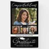 Schwarze 4-Foto-Collage-Abschluss-Gratulation Banner (Vertikal)