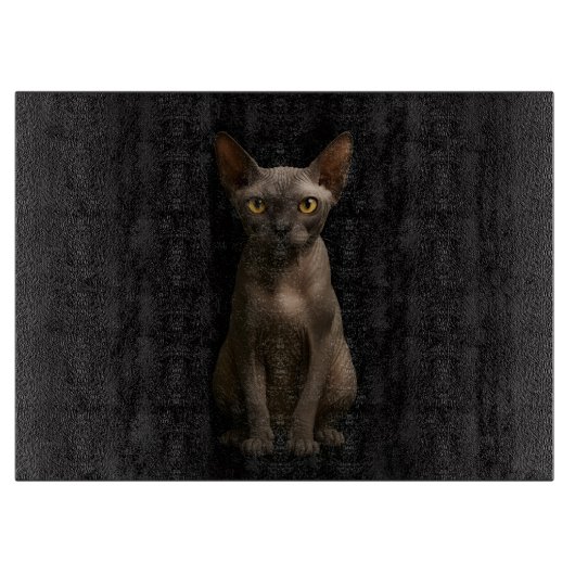 Schwarze 4 Luxe Glasboard Sphynx-Katze Schneidebrett (Vorderseite)