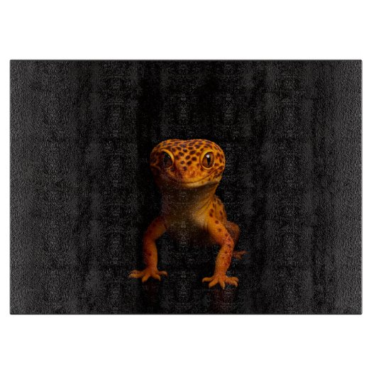 Schwarze 4 Luxe Glasplatte Gecko Leopardidechse Schneidebrett (Vorderseite)