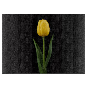 Schwarze 4 Luxe Glasplatte Gelbe Tulpe Schneidebrett