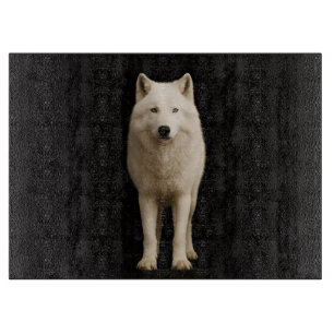 Schwarze 4 Luxe Glasplatte Ivory Arctic Wolf Schneidebrett