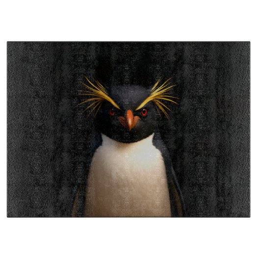 Schwarze 4 Luxe Glasplatte Rockhopper Pinguin Schneidebrett (Vorderseite)