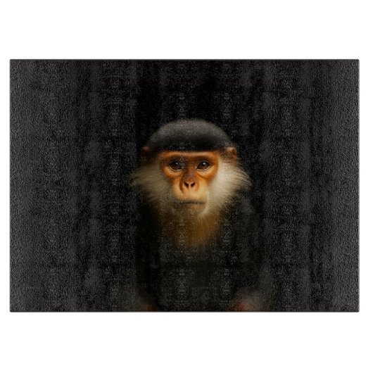 Schwarze 4 Luxe Glasplatte Rote Douc Langur Schneidebrett (Vorderseite)