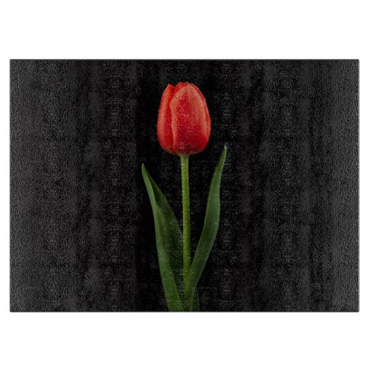 Schwarze 4 Luxe Glasplatte Ruby Red Tulpe Schneidebrett (Vorderseite)