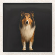 Schwarze 4 Luxe Glasuntersetzer, treuer Collie-Hun