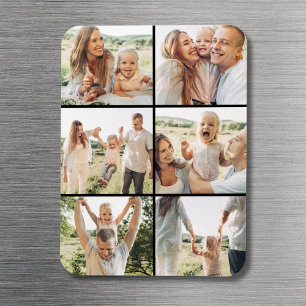 Schwarze 6-Foto-Collage Custom Modern Simple  Magnet