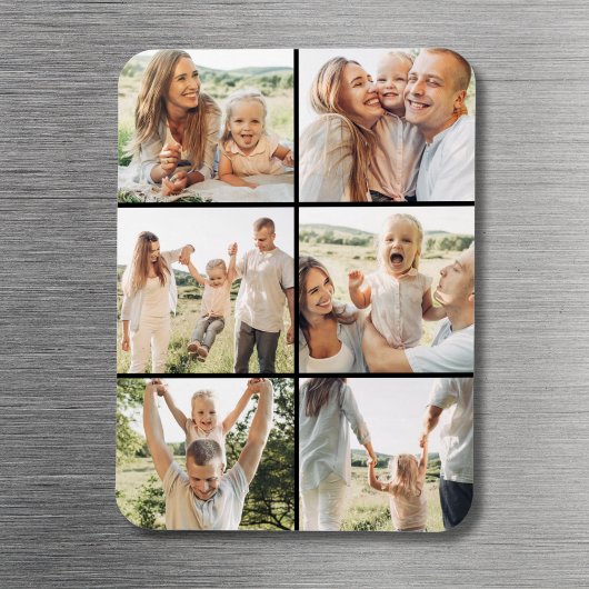 Schwarze 6-Foto-Collage Custom Modern Simple Magnet