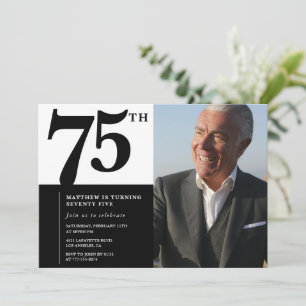 Schwarze 75. Geburtstagseinladungen Elegant Chic Einladung