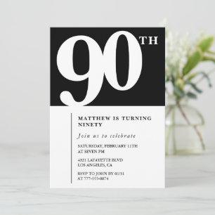 Schwarze 90. Geburtstagseinladung Elegant Chic Ein Einladung