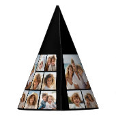 Schwarze 9-Foto-Quadrat-Collage - mit weißer Schri Partyhütchen (Rückseite)