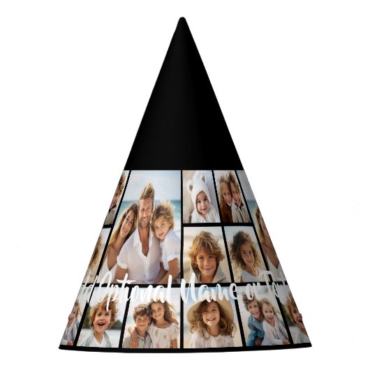 Schwarze 9-Foto-Quadrat-Collage - mit weißer Schri Partyhütchen (Vorderseite)